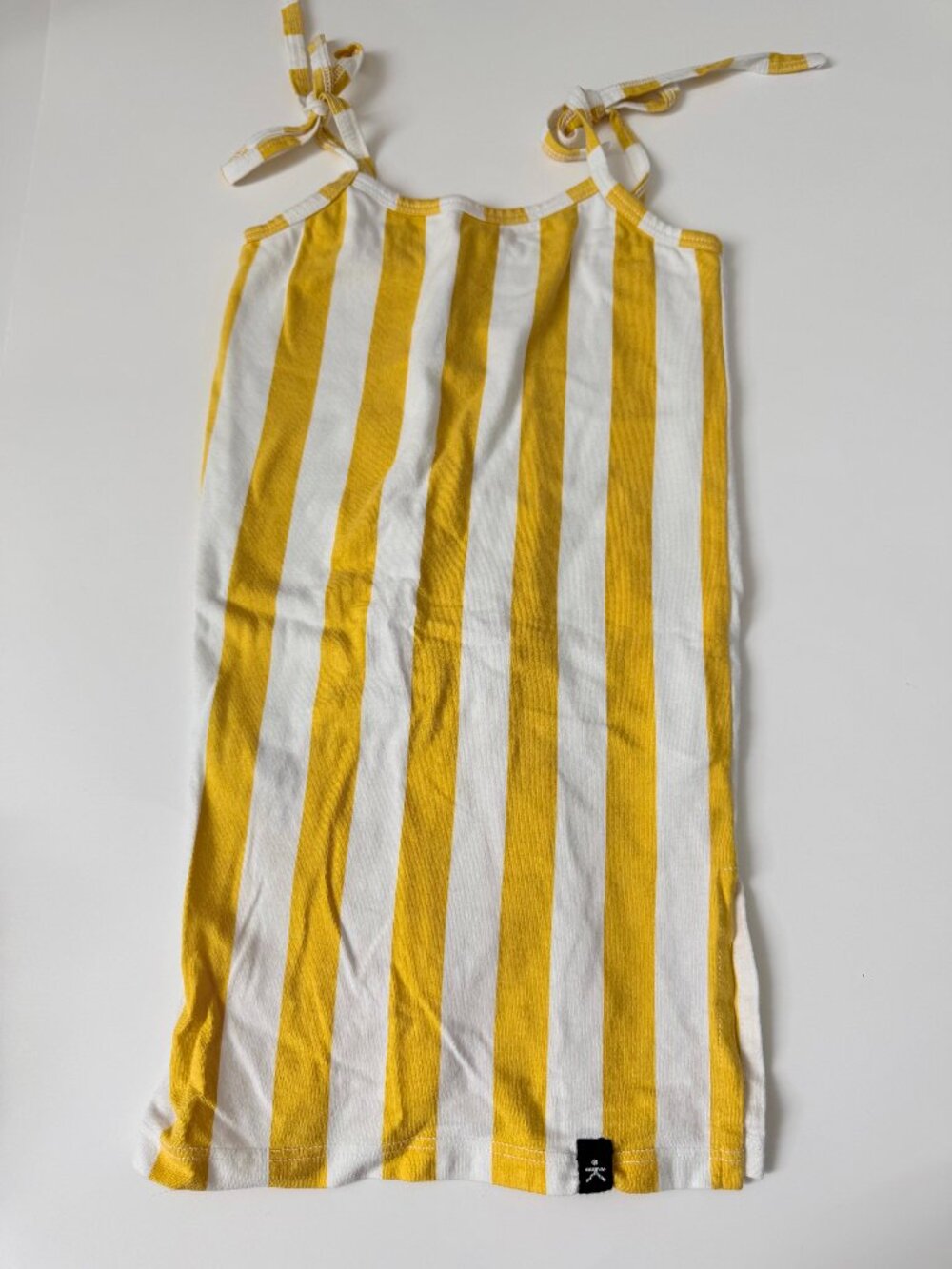Mini Brook Yellow & White Stripe Tie-Strap Dress Size 1/2 — Made in USA Organic
